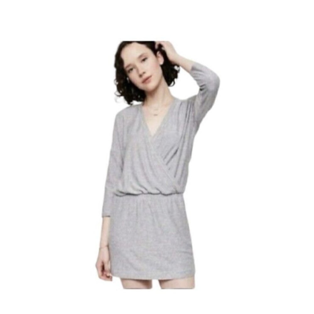 Lou and Gray Heather Gray Faux Wrap Casual 3/4 Sleeved Dress Size Small